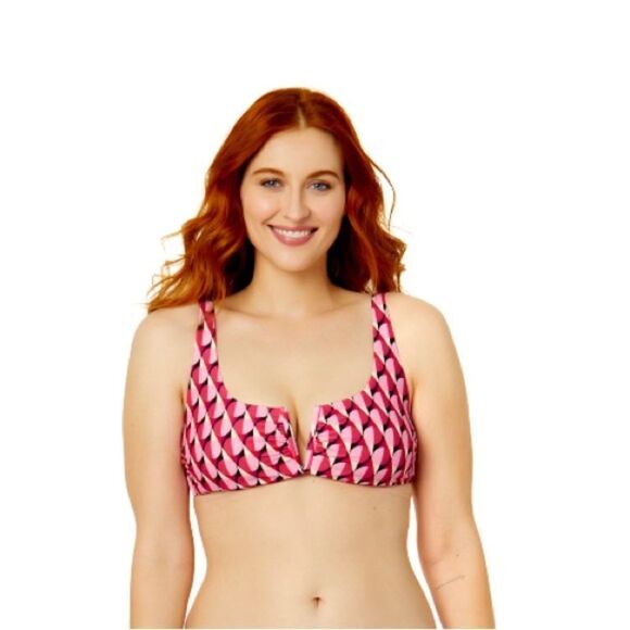 Women's Geo Print V-Wire Bikini Top Swimsuit Bathing Suit Size XL - Picture 5 of 8